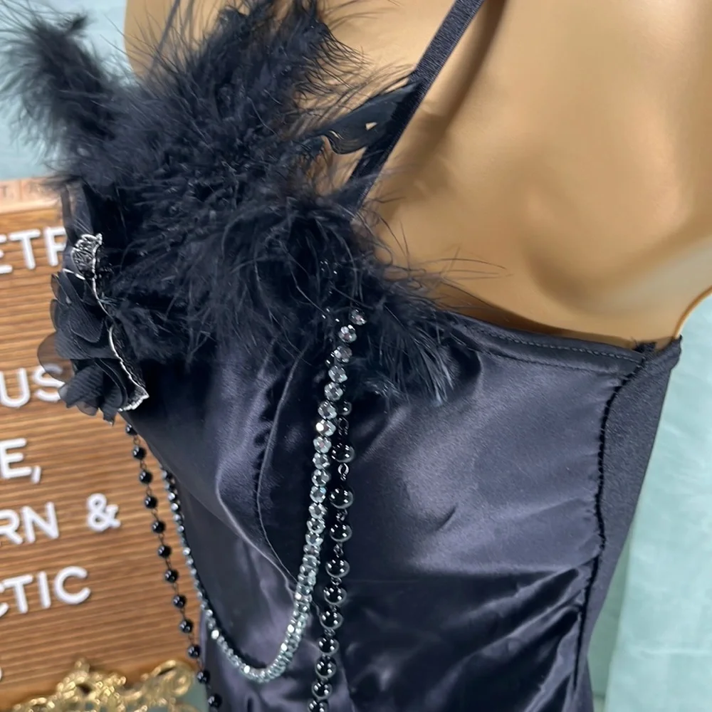 Leo’s Dancewear Black Leotard Unitard with Beads & Feathers | 12A